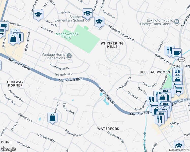 map of restaurants, bars, coffee shops, grocery stores, and more near 3918 Lauren Way in Lexington