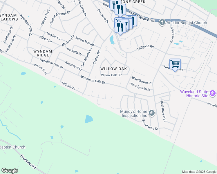 map of restaurants, bars, coffee shops, grocery stores, and more near 838 Wyndham Hills Drive in Lexington