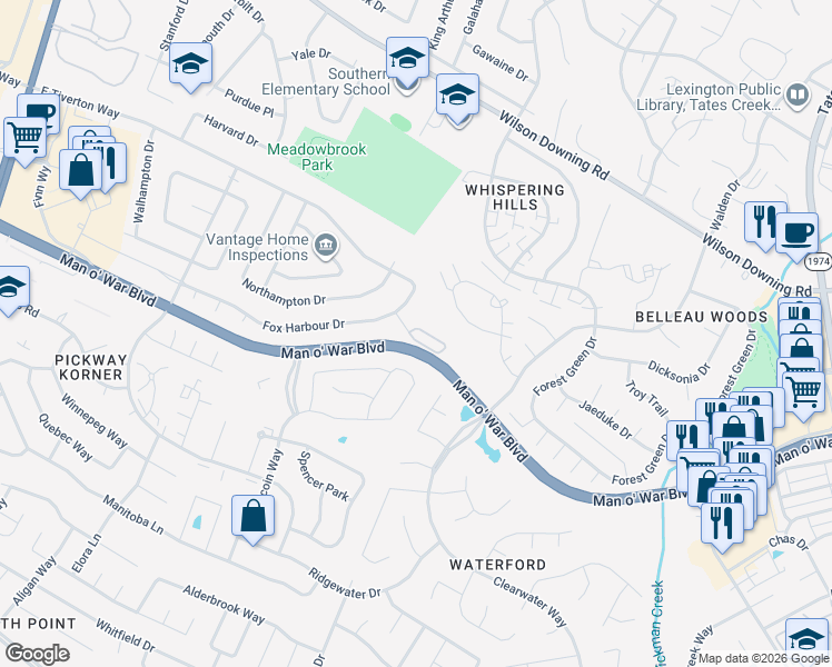 map of restaurants, bars, coffee shops, grocery stores, and more near 3918 Lauren Way in Lexington