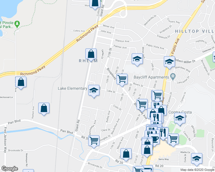 map of restaurants, bars, coffee shops, grocery stores, and more near 2805 12th Street in San Pablo