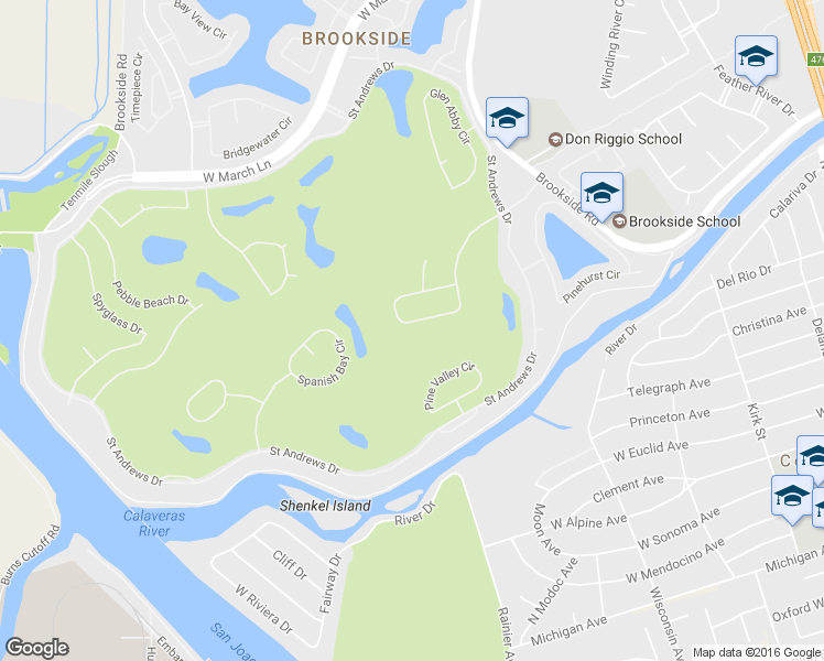 map of restaurants, bars, coffee shops, grocery stores, and more near 3750 Gleneagles Drive in Stockton