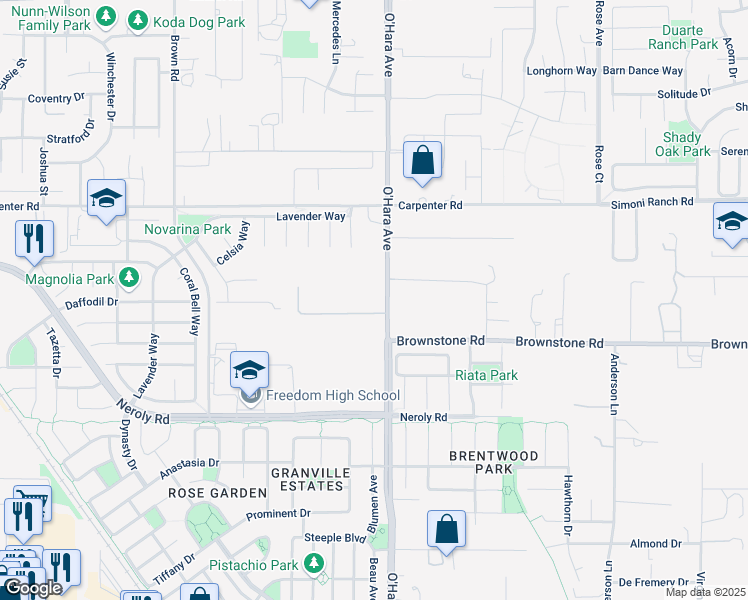 map of restaurants, bars, coffee shops, grocery stores, and more near 1000 Vintage Drive in Oakley