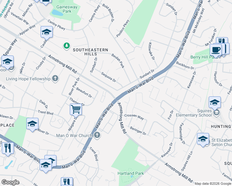 map of restaurants, bars, coffee shops, grocery stores, and more near in Lexington