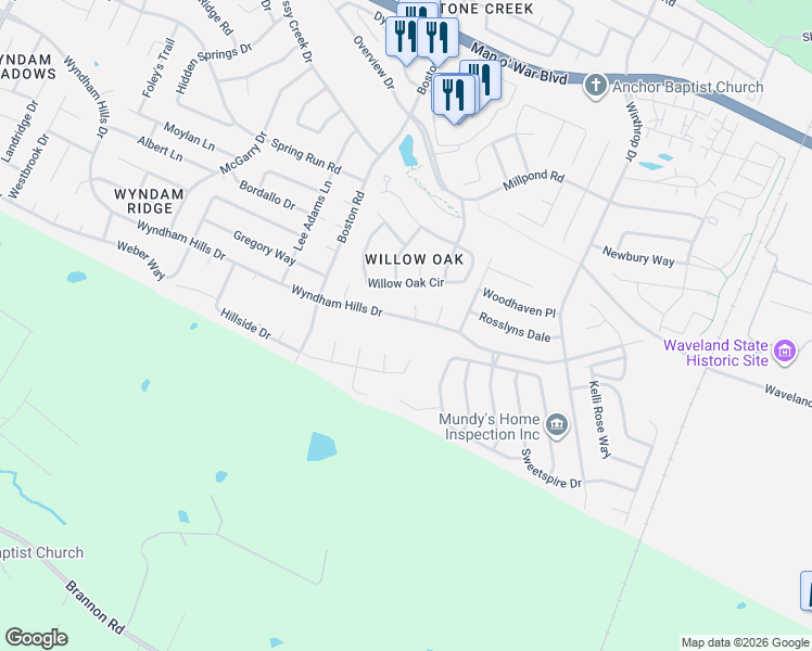 map of restaurants, bars, coffee shops, grocery stores, and more near 838 Wyndham Hills Drive in Lexington