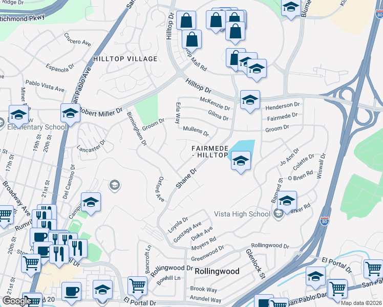map of restaurants, bars, coffee shops, grocery stores, and more near 3001 Barkley Drive in Richmond