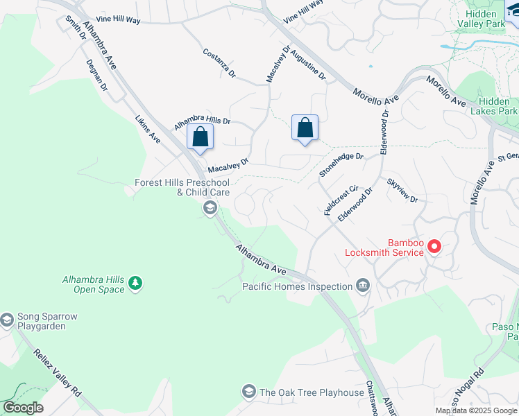 map of restaurants, bars, coffee shops, grocery stores, and more near 327 Wildcroft Drive in Martinez