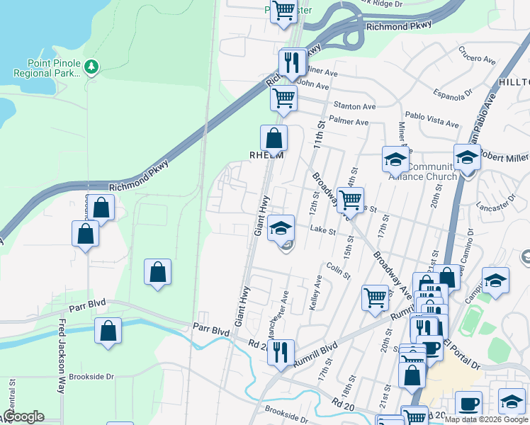 map of restaurants, bars, coffee shops, grocery stores, and more near 2745 Holly Street in San Pablo