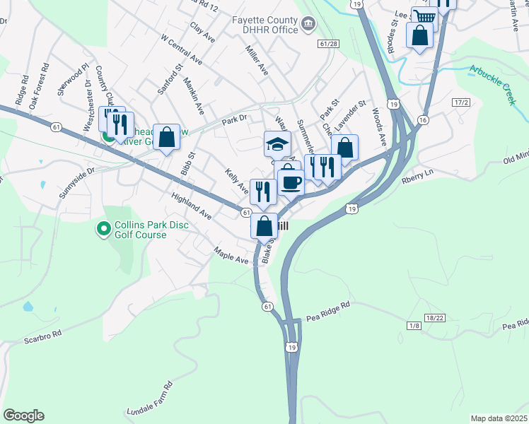 map of restaurants, bars, coffee shops, grocery stores, and more near in Oak Hill