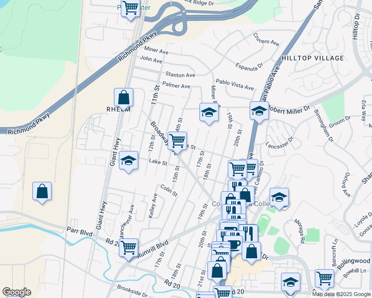 map of restaurants, bars, coffee shops, grocery stores, and more near 1501 Broadway Avenue in San Pablo