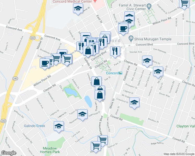 map of restaurants, bars, coffee shops, grocery stores, and more near 1776 Arnold Industrial Way in Concord