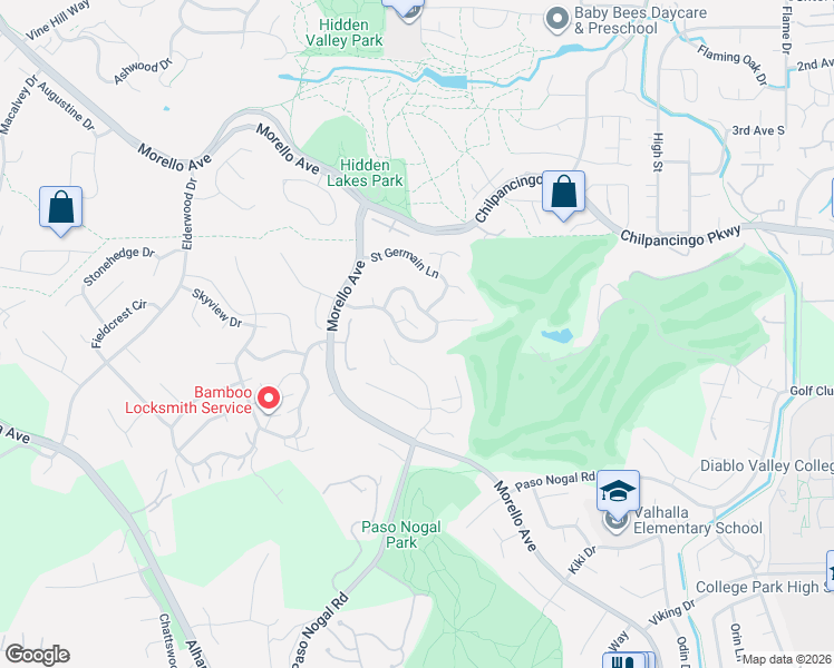 map of restaurants, bars, coffee shops, grocery stores, and more near 251 Saint Germain Lane in Pleasant Hill