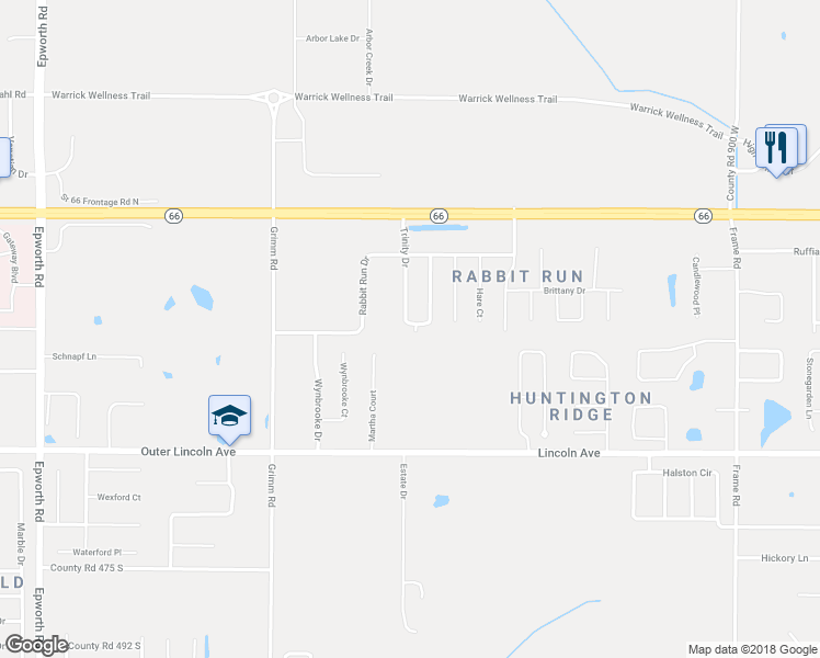 map of restaurants, bars, coffee shops, grocery stores, and more near 4233 Trinity Drive in Newburgh