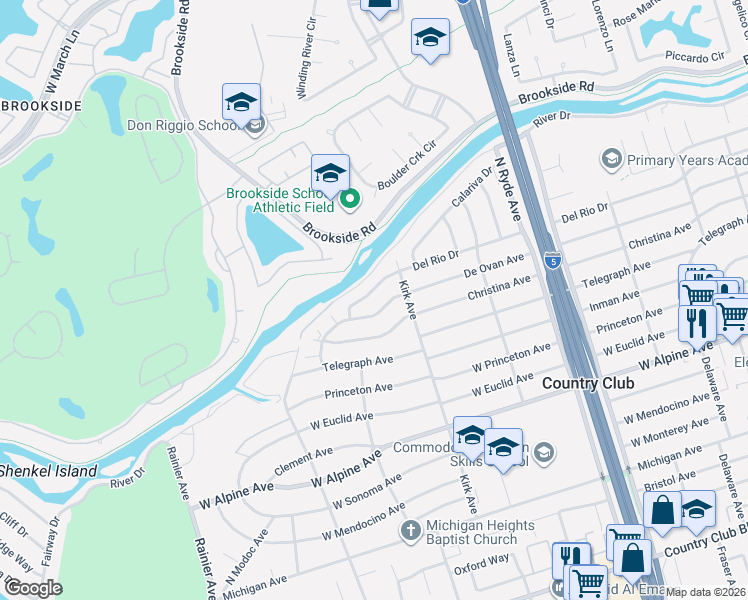 map of restaurants, bars, coffee shops, grocery stores, and more near 3112 De Ovan Avenue in Stockton