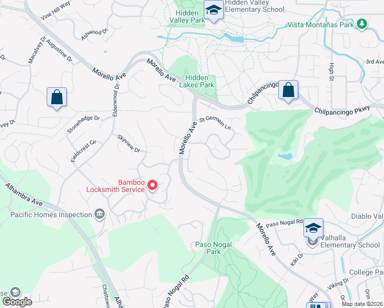 map of restaurants, bars, coffee shops, grocery stores, and more near 1005 Ridgeview Place in Pleasant Hill
