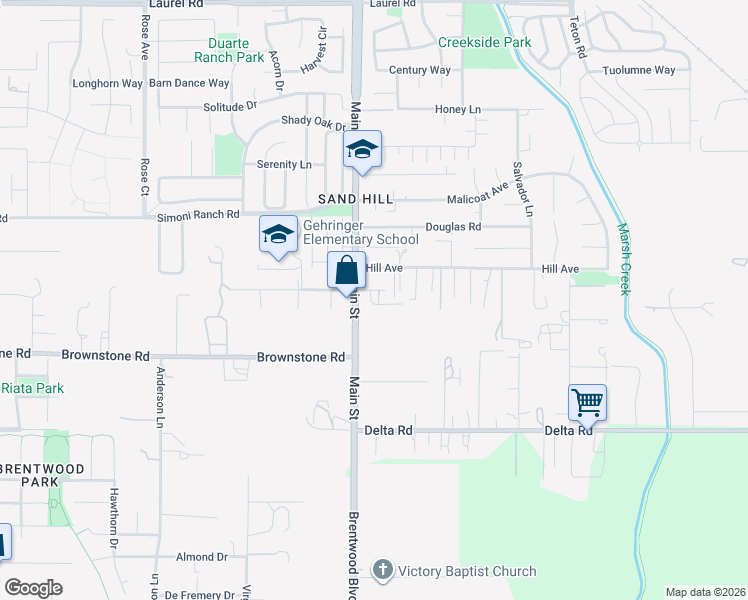 map of restaurants, bars, coffee shops, grocery stores, and more near 51 Hill Avenue in Oakley