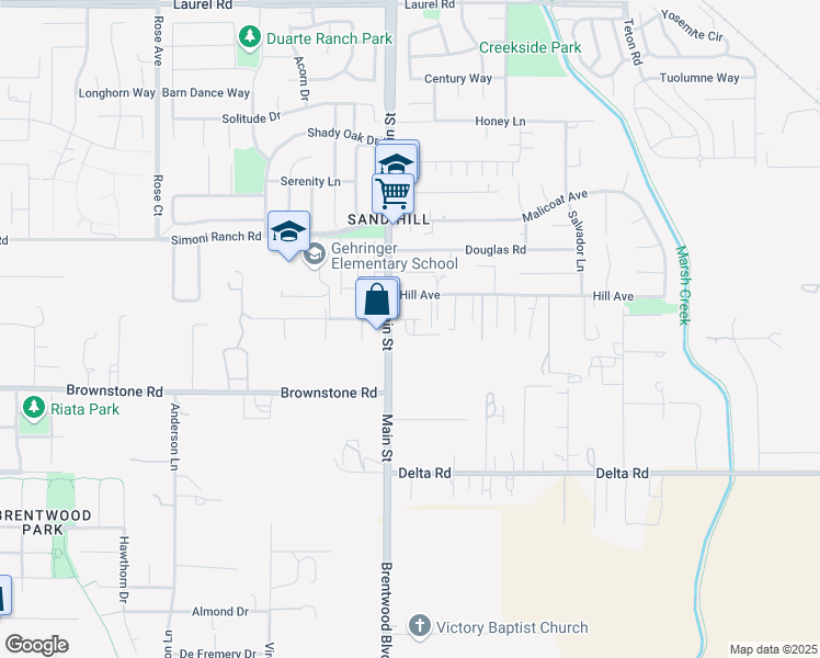 map of restaurants, bars, coffee shops, grocery stores, and more near 75 East Bolton Road in Oakley