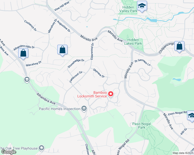 map of restaurants, bars, coffee shops, grocery stores, and more near 400 Sprucewood Court in Pleasant Hill