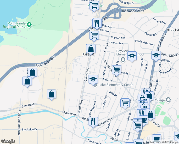 map of restaurants, bars, coffee shops, grocery stores, and more near 2869 10th Street in San Pablo