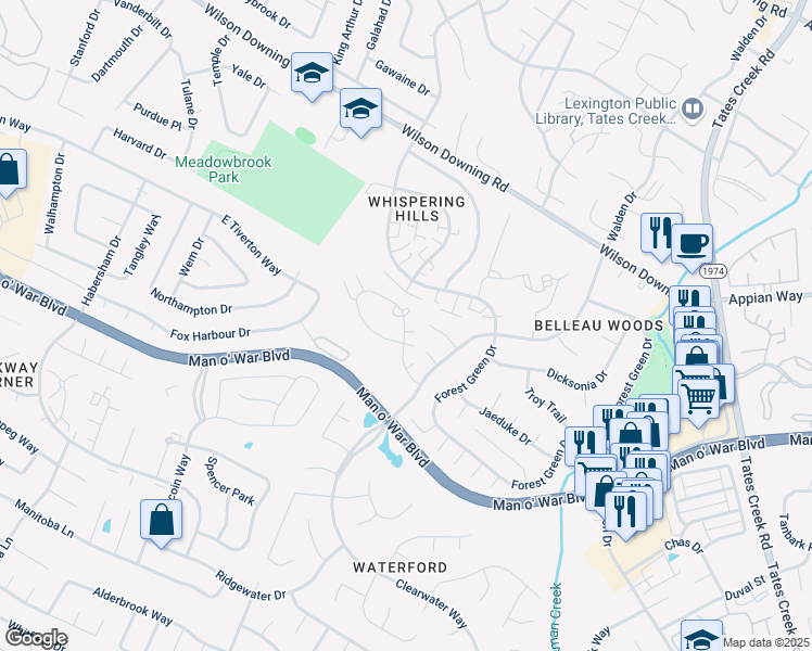 map of restaurants, bars, coffee shops, grocery stores, and more near 209 Camelot Drive in Lexington