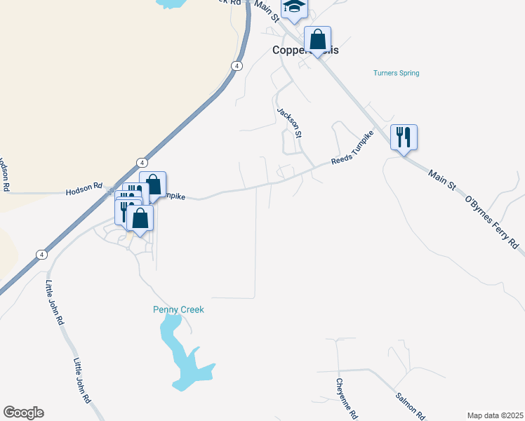 map of restaurants, bars, coffee shops, grocery stores, and more near 914 Reeds Turnpike in Copperopolis