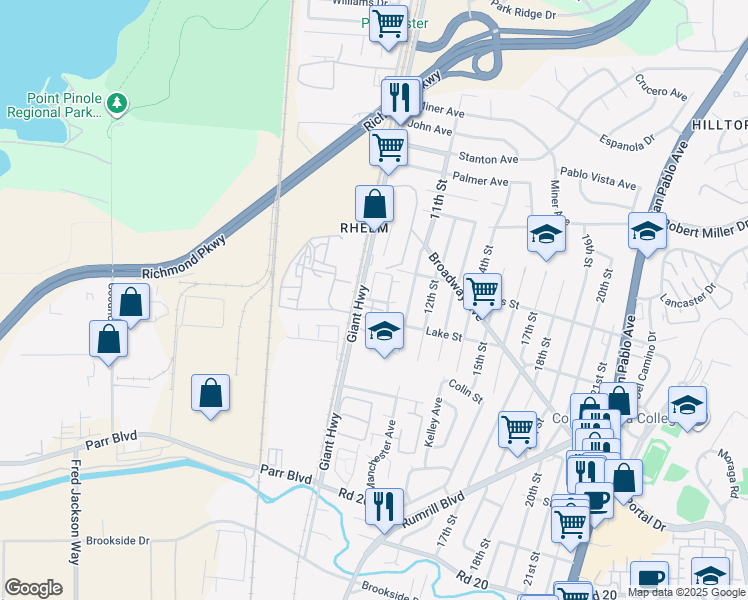 map of restaurants, bars, coffee shops, grocery stores, and more near Holly Street & Lake Street in San Pablo