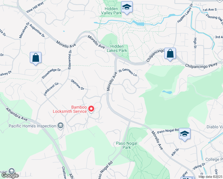 map of restaurants, bars, coffee shops, grocery stores, and more near 1207 Ridgeview Place in Pleasant Hill