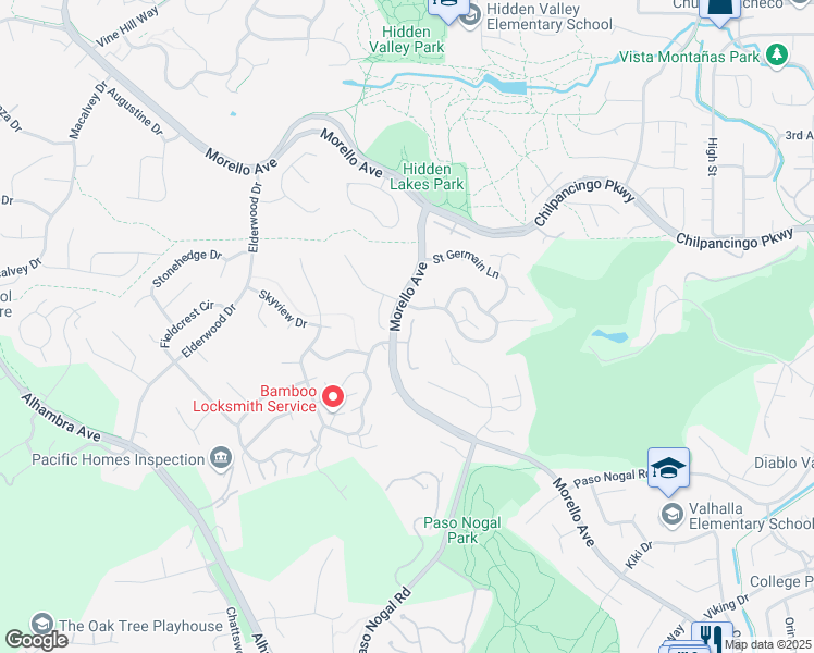 map of restaurants, bars, coffee shops, grocery stores, and more near 1207 Ridgeview Place in Pleasant Hill