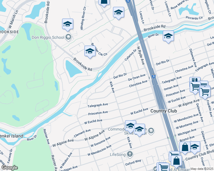 map of restaurants, bars, coffee shops, grocery stores, and more near 3033 Del Rio Drive in Stockton