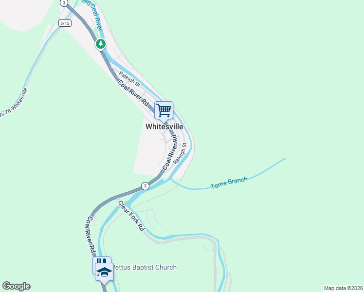 map of restaurants, bars, coffee shops, grocery stores, and more near Boone St in Whitesville