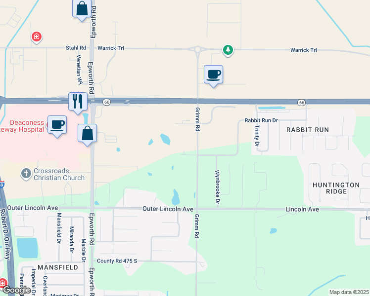 map of restaurants, bars, coffee shops, grocery stores, and more near 4211 Grimm Road in Newburgh