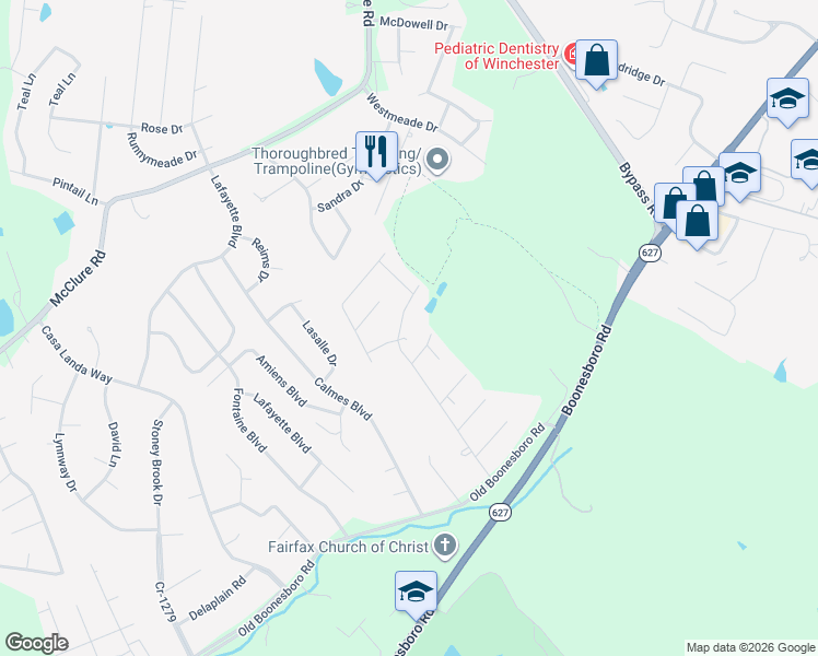 map of restaurants, bars, coffee shops, grocery stores, and more near 63 Hillcrest Drive in Winchester