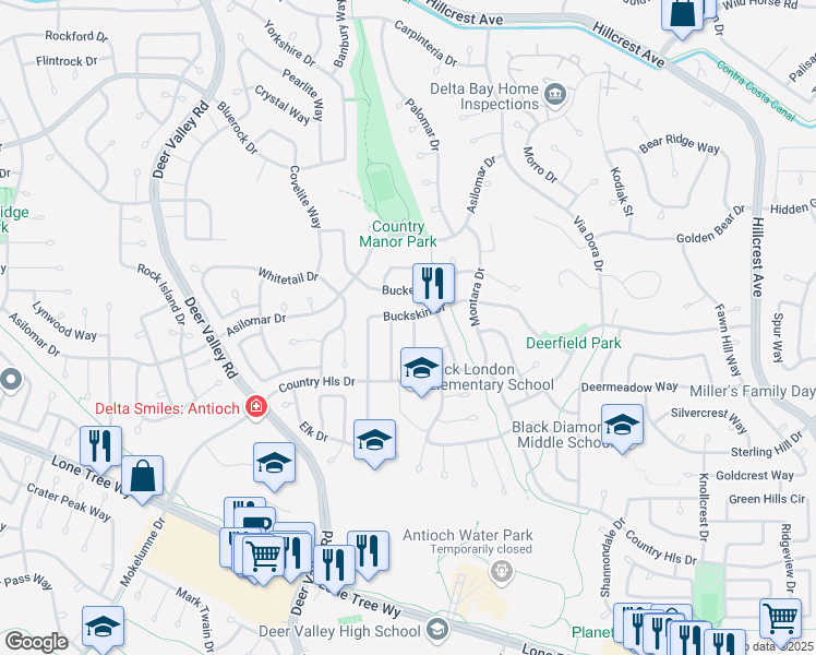map of restaurants, bars, coffee shops, grocery stores, and more near 4506 Steed Way in Antioch