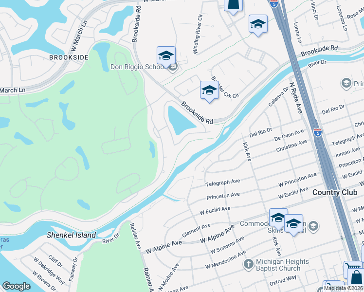 map of restaurants, bars, coffee shops, grocery stores, and more near 4241 Pinehurst Circle in Stockton