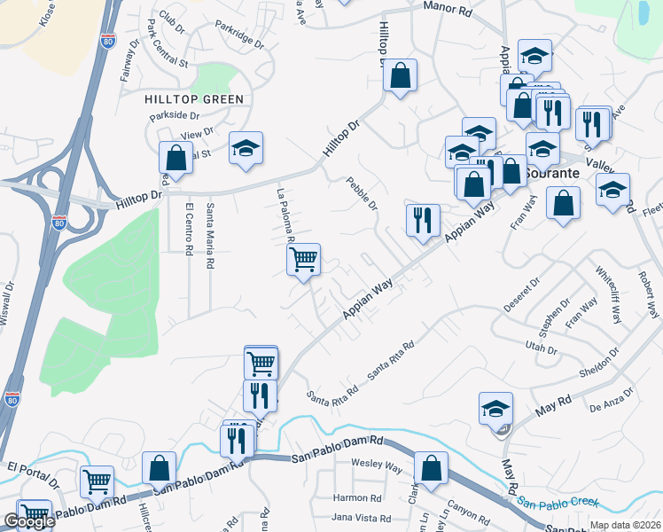 map of restaurants, bars, coffee shops, grocery stores, and more near 546 Chabre Court in El Sobrante