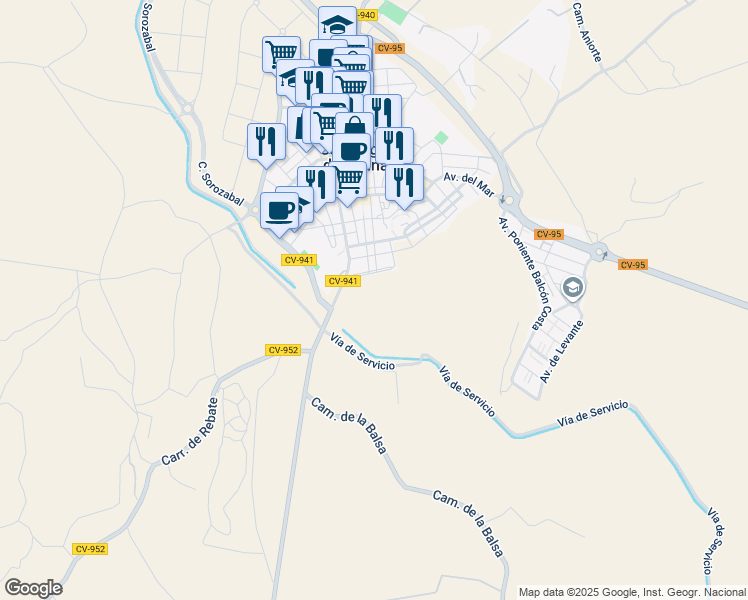 map of restaurants, bars, coffee shops, grocery stores, and more near 37 Calle de Galant Delgado in San Miguel de Salinas