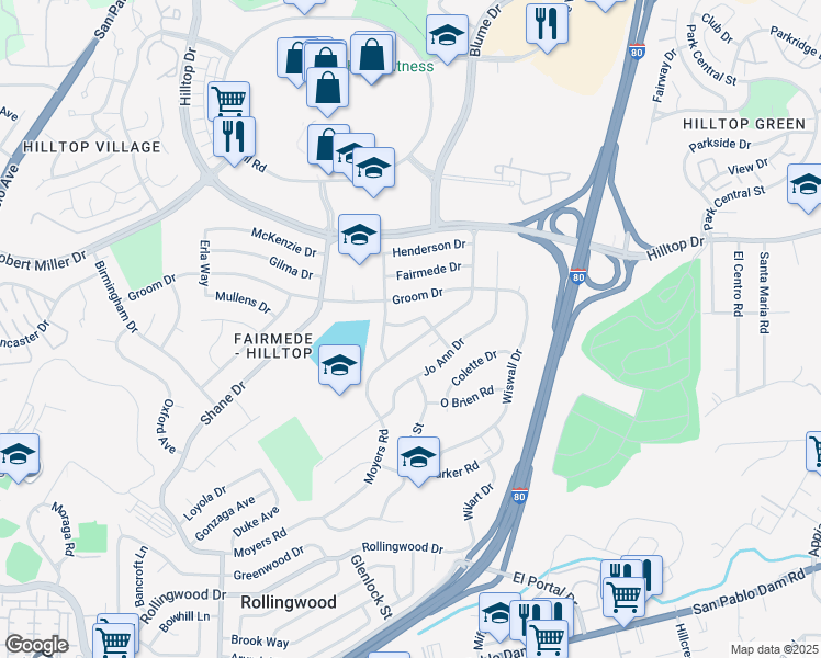 map of restaurants, bars, coffee shops, grocery stores, and more near 3127 Benjamin Drive in Richmond