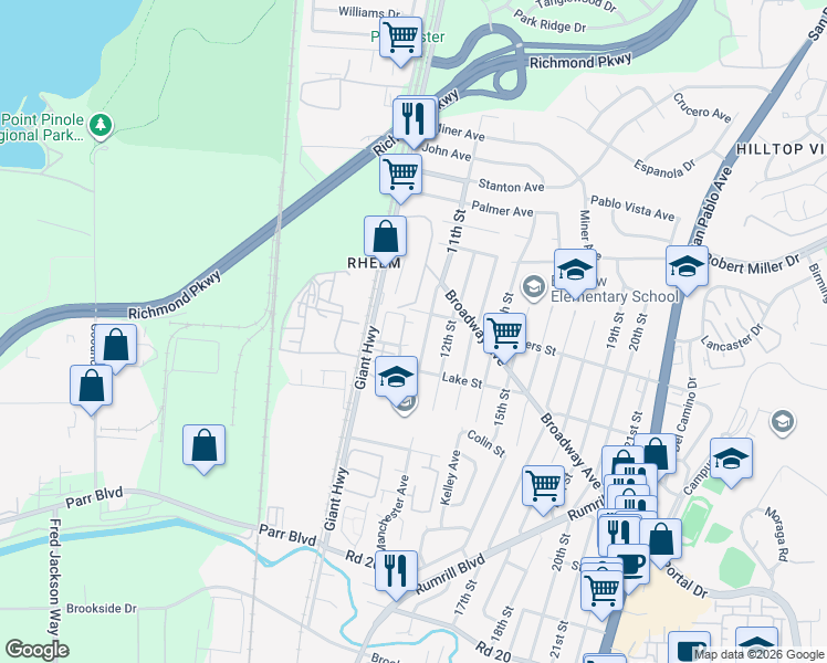 map of restaurants, bars, coffee shops, grocery stores, and more near 2852 10th Street in San Pablo
