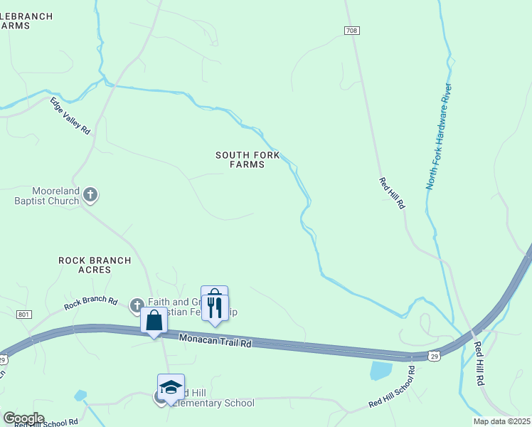 map of restaurants, bars, coffee shops, grocery stores, and more near 4396 Sycamore Creek Drive in North Garden