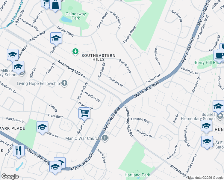 map of restaurants, bars, coffee shops, grocery stores, and more near 3632 Sundart Drive in Lexington