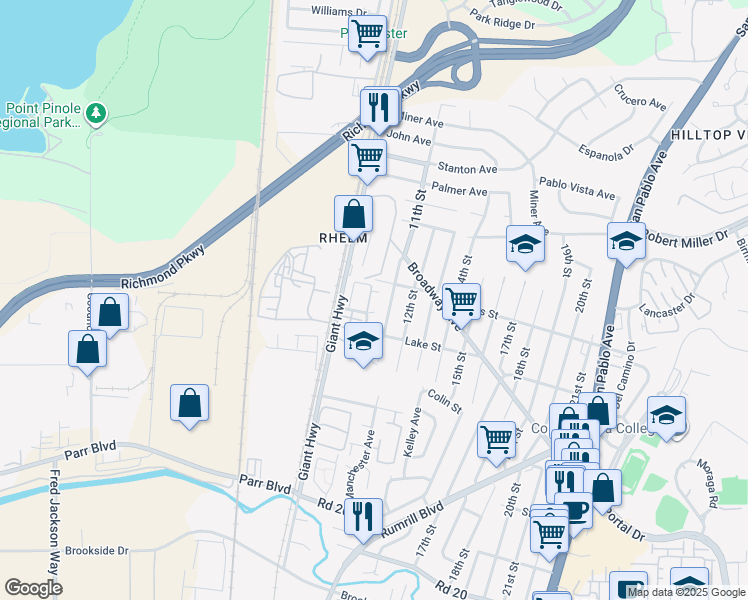 map of restaurants, bars, coffee shops, grocery stores, and more near 2858 10th Street in San Pablo