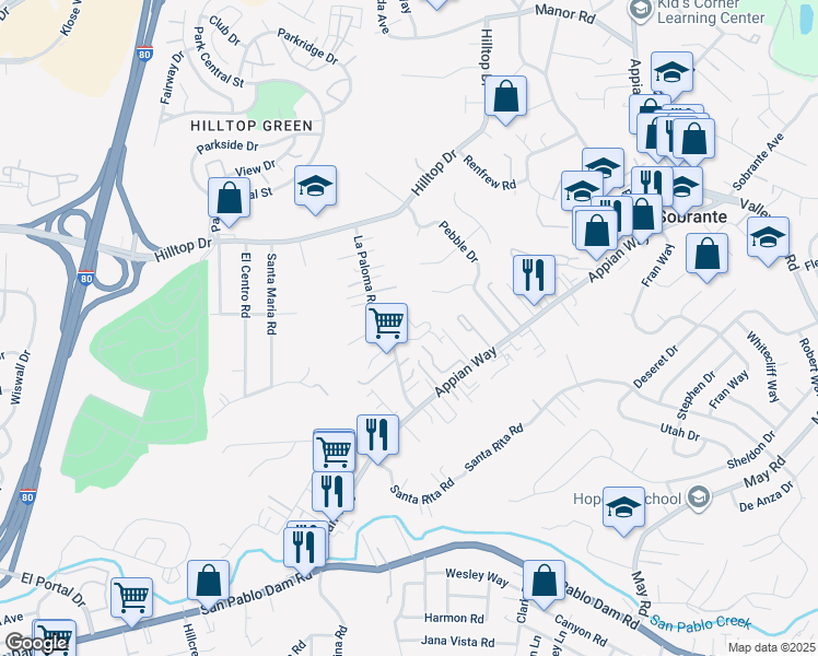 map of restaurants, bars, coffee shops, grocery stores, and more near 549 Chabre Court in El Sobrante