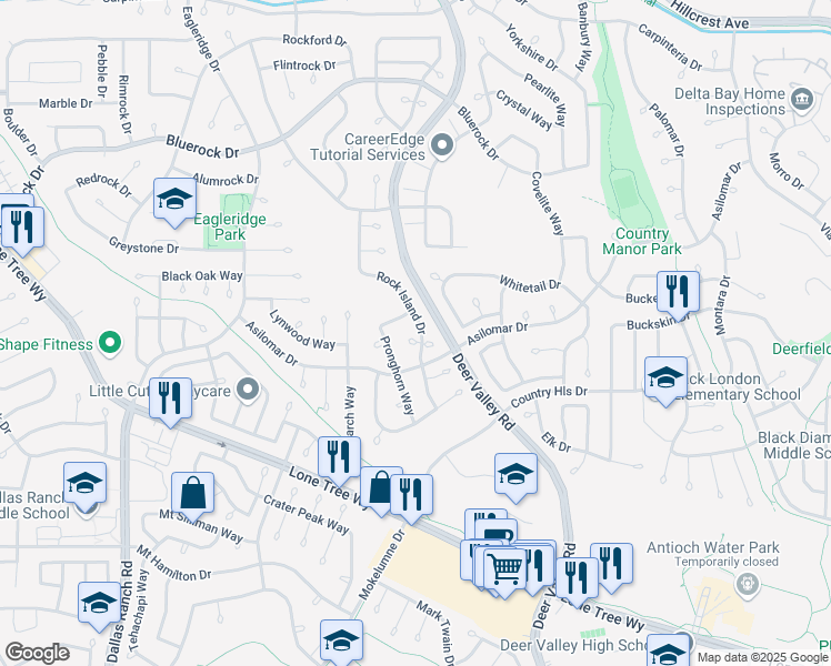 map of restaurants, bars, coffee shops, grocery stores, and more near 4466 Rock Island Drive in Antioch