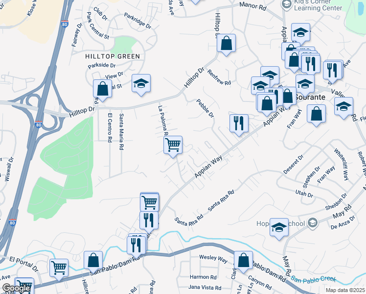 map of restaurants, bars, coffee shops, grocery stores, and more near 549 Chabre Court in El Sobrante