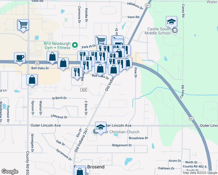 map of restaurants, bars, coffee shops, grocery stores, and more near 4300 Old State Route 261 in Newburgh