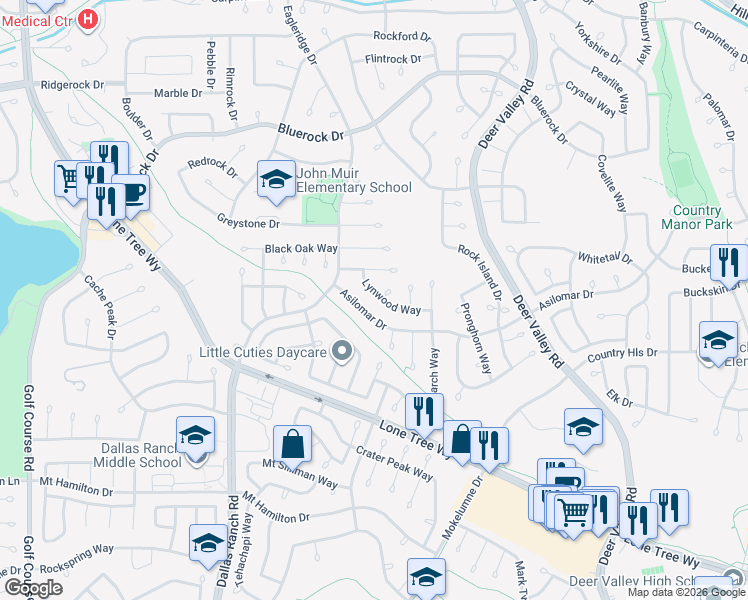 map of restaurants, bars, coffee shops, grocery stores, and more near 2026 Lynwood Way in Antioch
