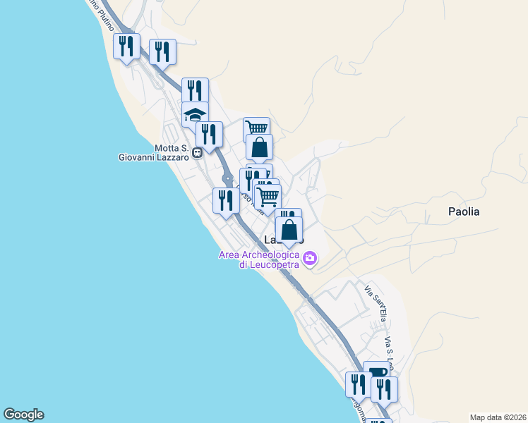 map of restaurants, bars, coffee shops, grocery stores, and more near 33 Corso Italia in Lazzaro