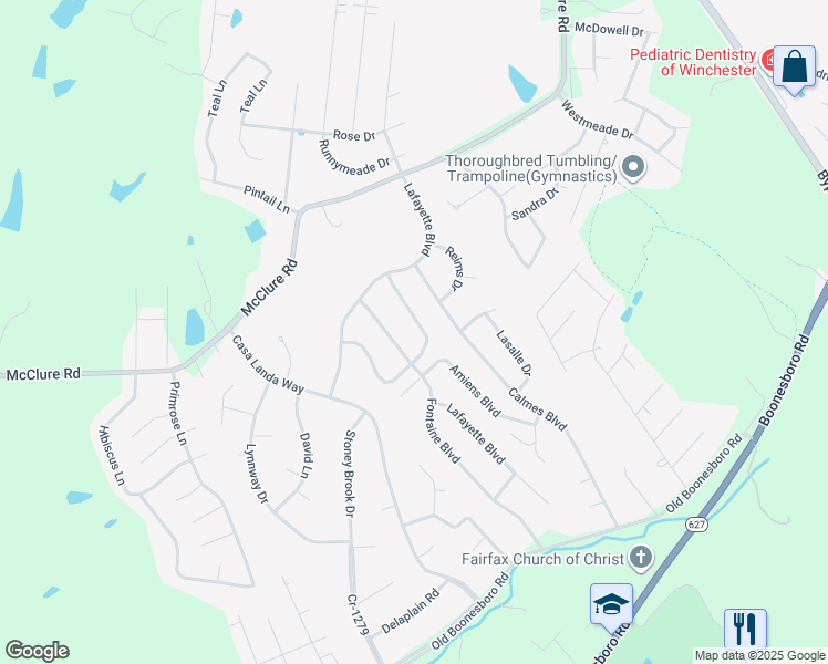 map of restaurants, bars, coffee shops, grocery stores, and more near 583 Marseille Boulevard in Winchester