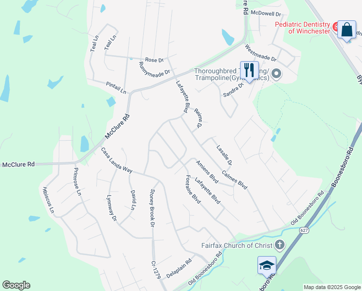map of restaurants, bars, coffee shops, grocery stores, and more near 583 Marseille Boulevard in Winchester