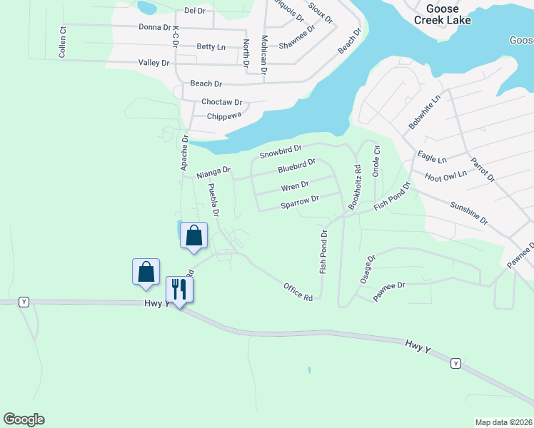 map of restaurants, bars, coffee shops, grocery stores, and more near 6248 Sparrow Drive in French Village