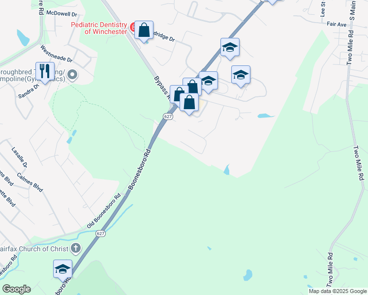 map of restaurants, bars, coffee shops, grocery stores, and more near 557 Country Club Court in Winchester